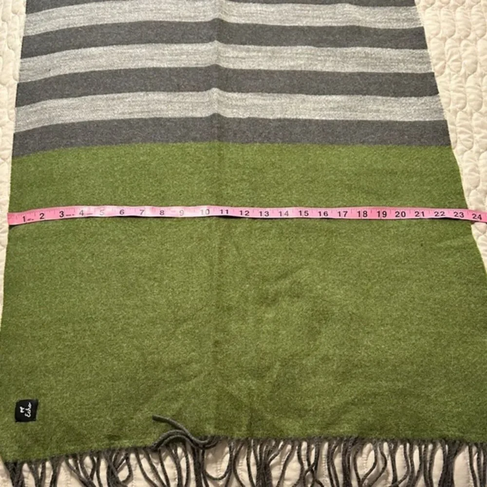 Echo Wool Rectangle Scar Soft Neck Warmer Fringe Stripe Professional Green Gray